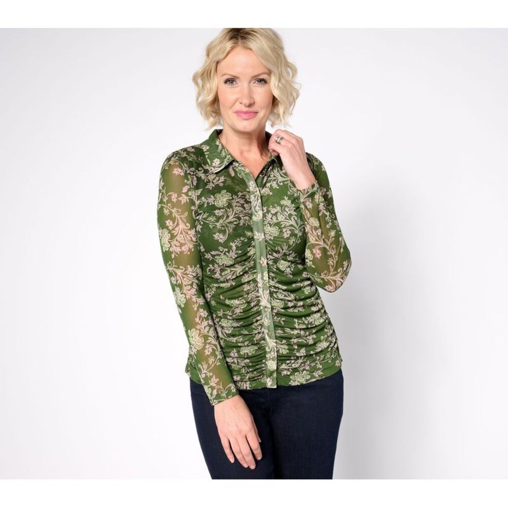 Susan Graver Women's Top Sz M Printed Mesh Long-Sleeve Multi-colored A697899